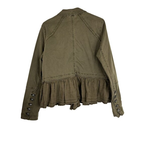 FREE PEOPLE Military Green Ruffle Frayed Hem Jacket Style OB480752 Size Large - Picture 7 of 16